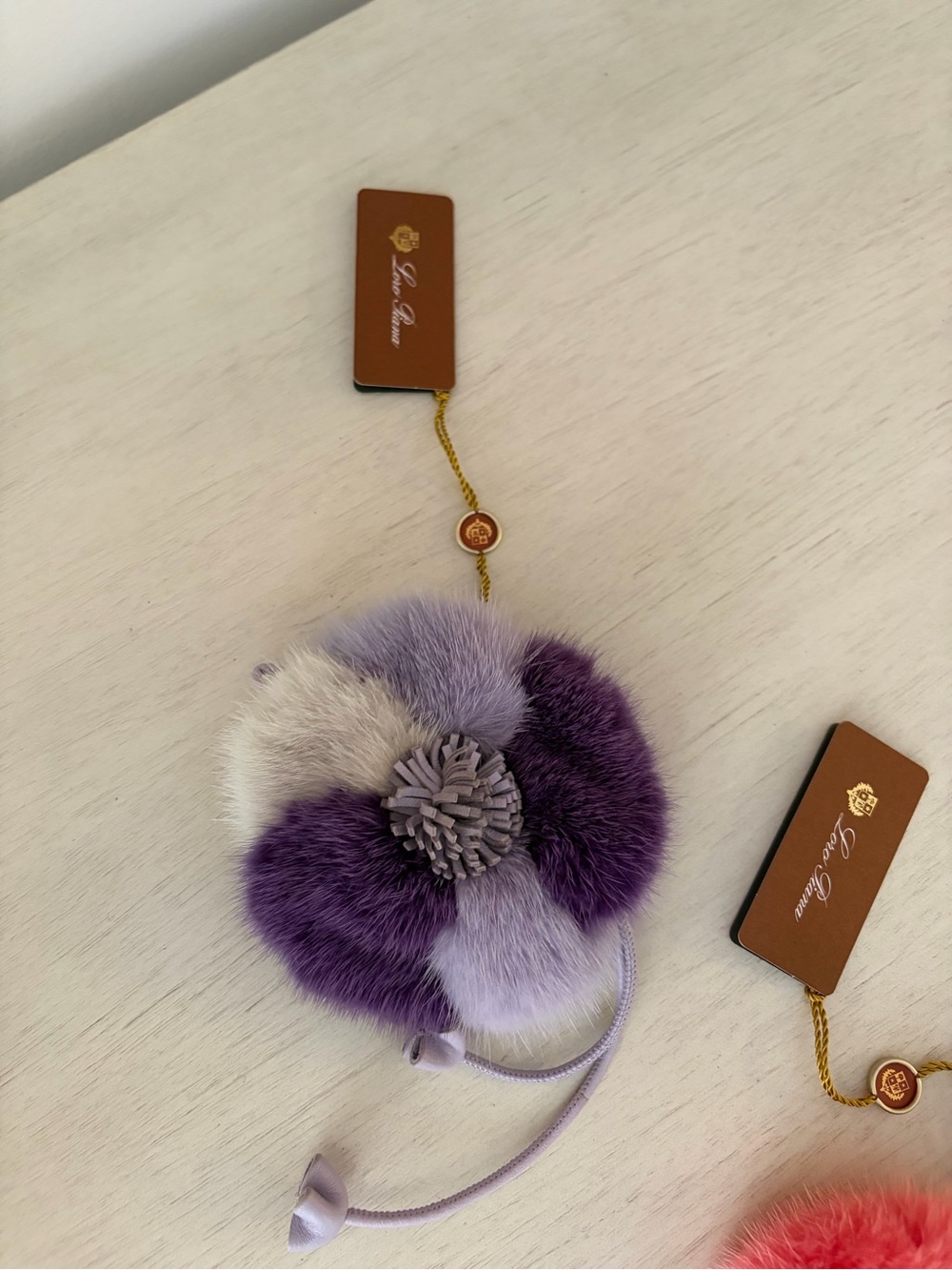 Loro Piana Purple and Lilac Fur Pom Pom Charm - NEW WITH TAGS